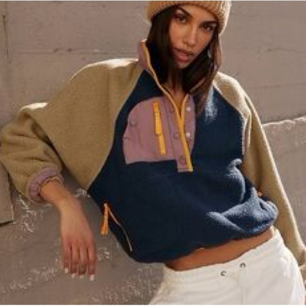 FP Movement by Free People Hit The Slopes Colorblock Fleece Pullover Midnight L